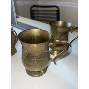 Vintage Brass Stein/Mug w/footed Base Flowers/Palm Tree